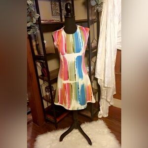 “Black Swan” Multicolor Abstract Sleeveless Dress | Size: S